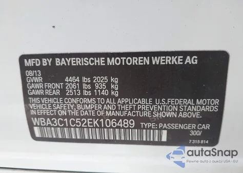 2014 BMW 328I z USA, uszkodzony, nr VIN WBA3C1C52EK106489